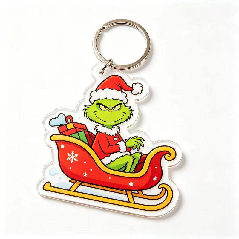 Christmas Green Furry Monster Grinch Acrylic Keychain Pendant Creative Holiday Decoration Cartoon Keychain In Stock