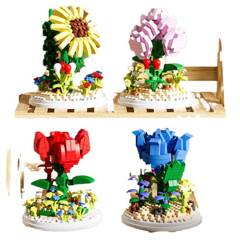 2024 nuevo bloque de construcción ramo montado juguete chica mano regalo girasol Rosa decoración la Oficina