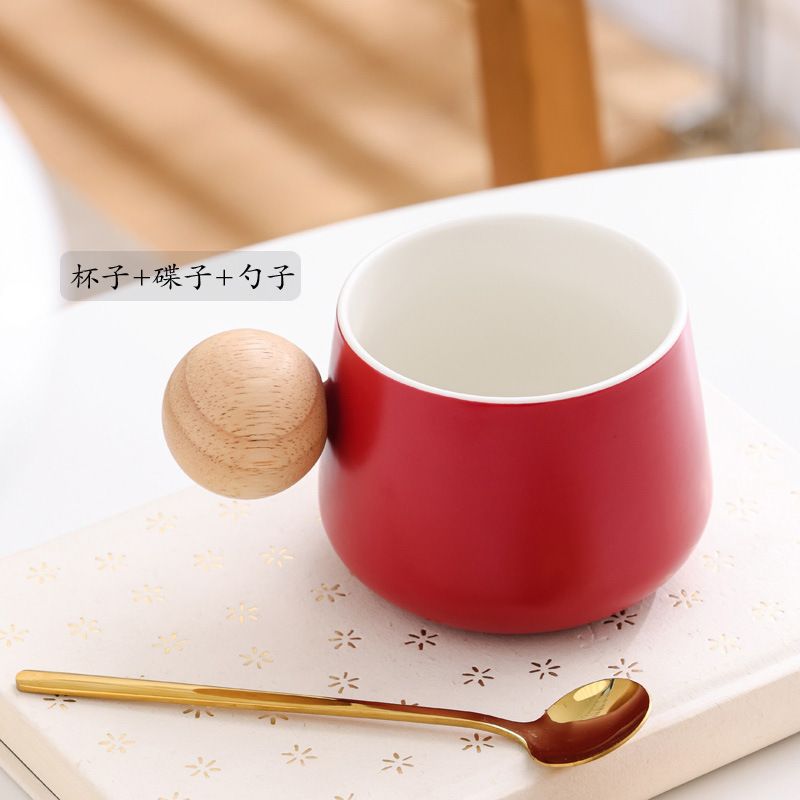 Taza de café de moda, regalo de mano, taza de cerámica, taza de roble, mango de taza con plato, cuchara, caja de regalo, bolsas, LOGO grabado