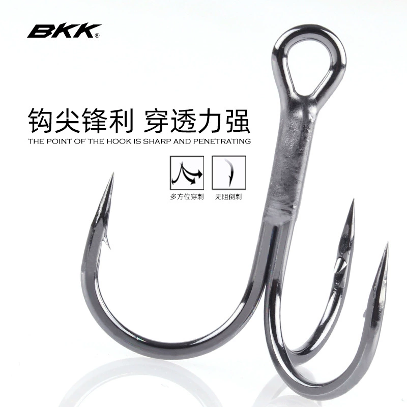 Холоднокатаный стальной рыболовный крючок BKK BT621-Black Nickel-1X 8# с удвоенным усилением, с тремя крючками, барбированный, с высокой углеродистой сталью