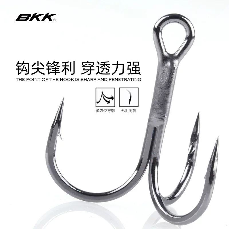 Холоднокатаный стальной рыболовный крючок BKK BT621-Black Nickel-1X 8# с удвоенным усилением, с тремя крючками, барбированный, с высокой углеродистой сталью