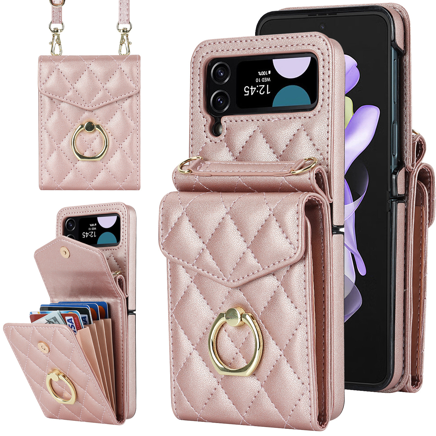 Samsung Flip6 Crossbody Phone Case With Ring And Wallet Cover_voghion.com