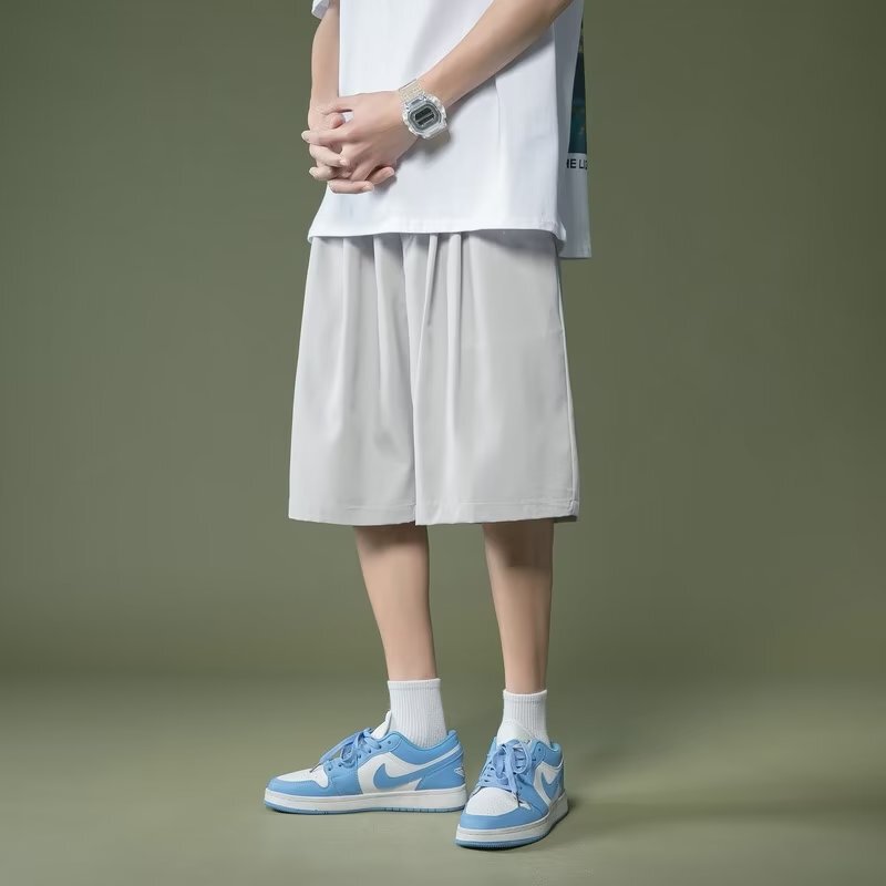 Factory Direct Sale Cheap Men's Shorts Summer Ice Silk Thin Sports Solid Color Loose Casual Quick-Dry Knee-Length Shorts