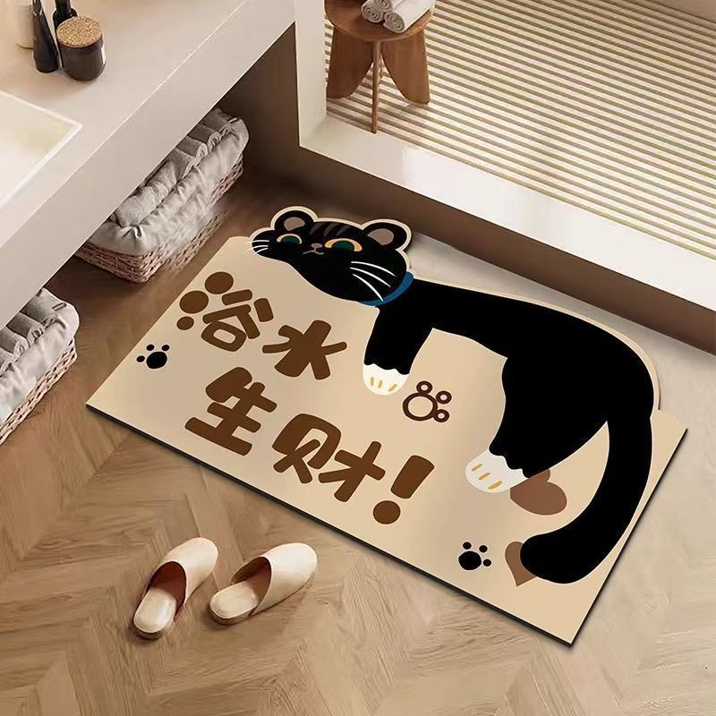 卡通猫入户门免洗地垫浴室进门硅藻泥吸水防滑垫玄关脚垫洗手台垫|undefined