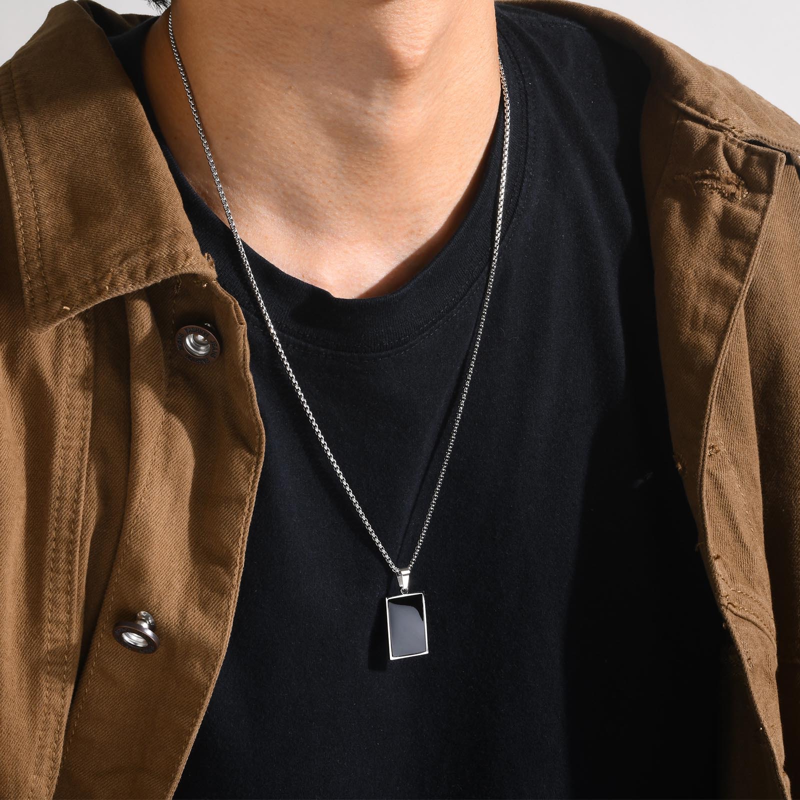 Men'S Gender Fashion Rectangle Stainless Steel Polishing Men's Pendant Necklace