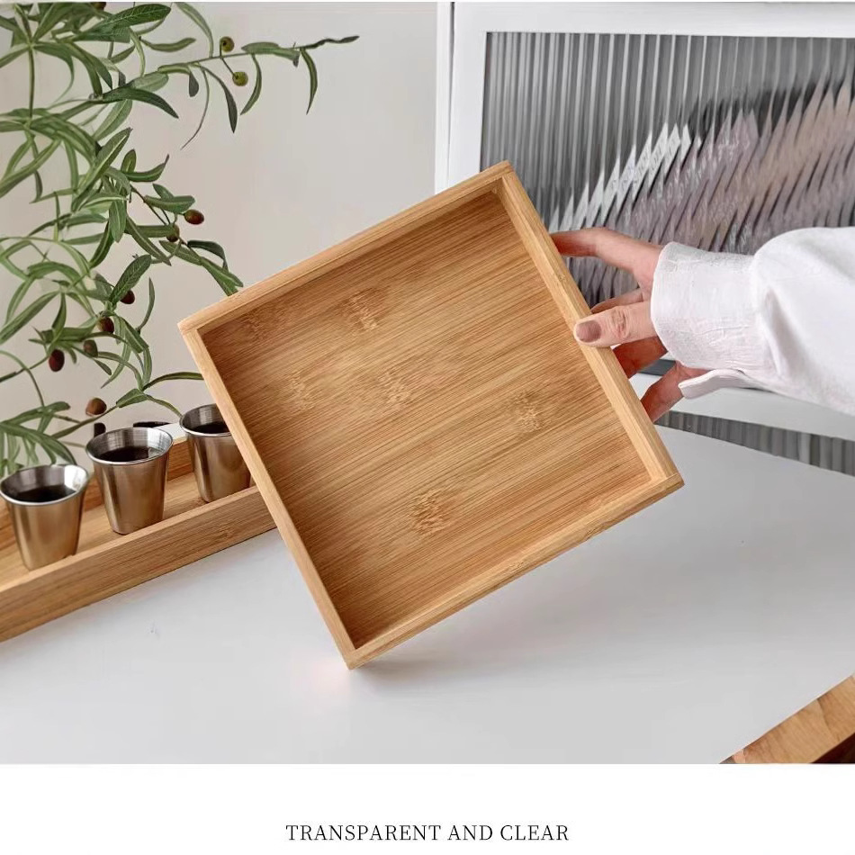 Bandeja de té de bambú y madera, bandeja rectangular, uso doméstico comercial, taza de té, taza de agua japonesa de bambú, almacenamiento simple