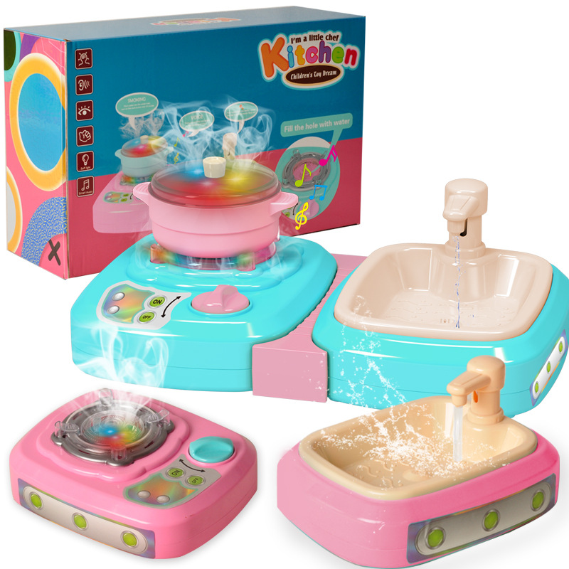 Cocina eléctrica de los niños aerosol lavabo chica casa simulación cocina aparatos de cocina vajilla