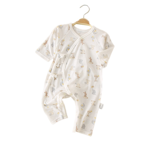 Newborn half-back summer bamboo fiber short baby crawling clothes breathable and comfortable baby long crawling bag fart clothes thin section