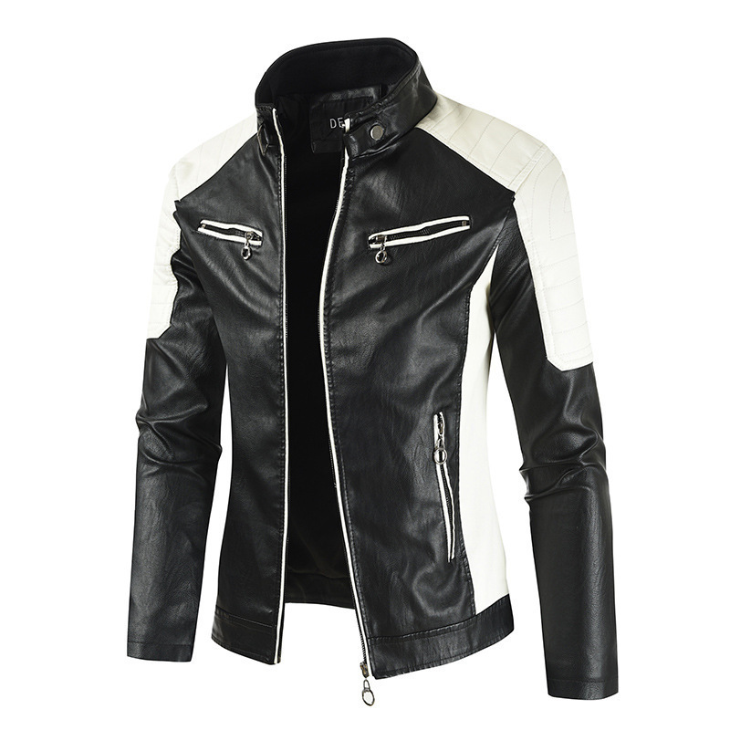 2025 Amazon nuevo hombre locomotora chaqueta de cuero chaqueta con cremallera de lana chaqueta de cuero PU de moda chaqueta de comercio exterior