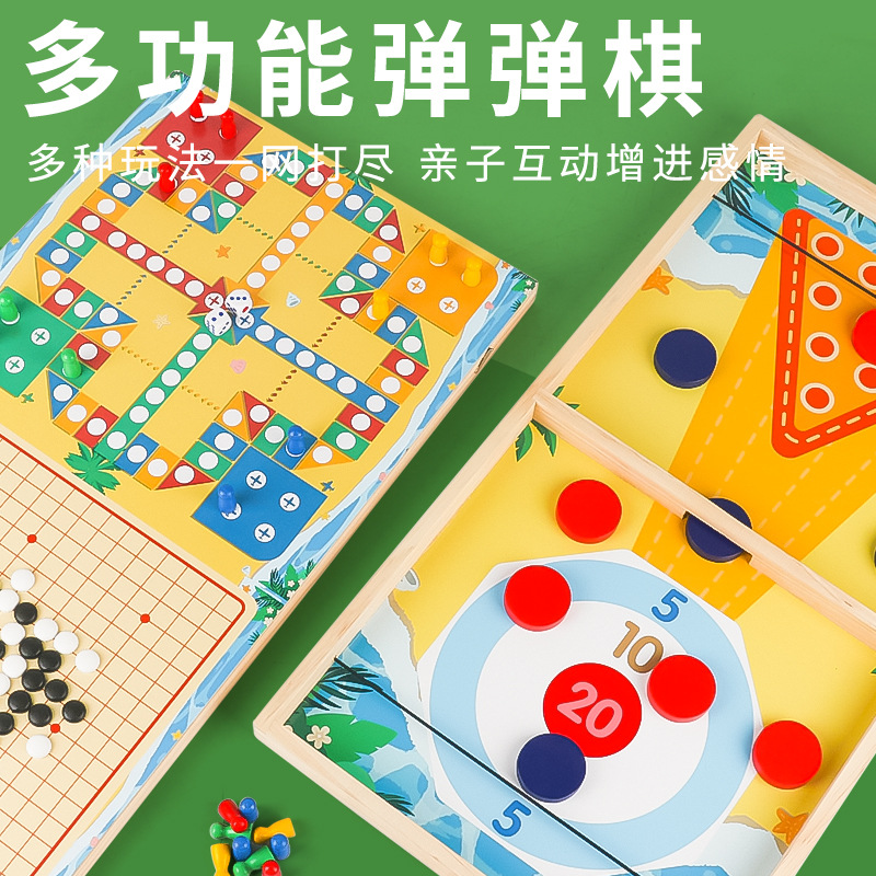 Juego de mesa interactivo para padres e hijos de madera cinco en uno para dos jugadores