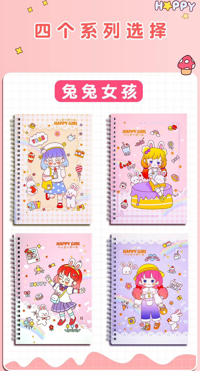 Double-Sided Spiral Notebook Set, 5 pcs A5, Thick Covers with Cute Sticker Sheets