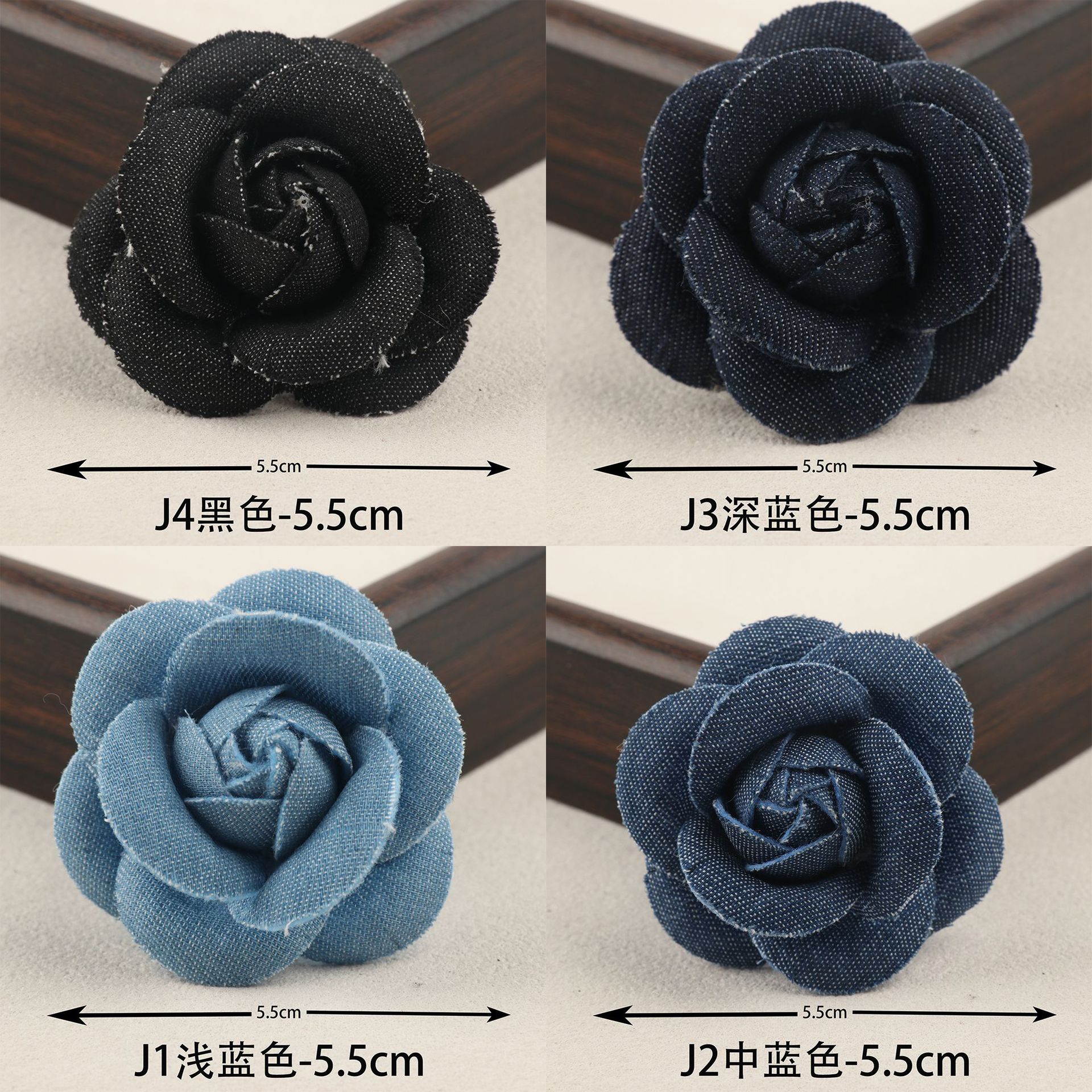 韩版牛仔布艺花朵山茶花布花凉鞋花拖鞋发饰胸针配件批发饰品花朵
