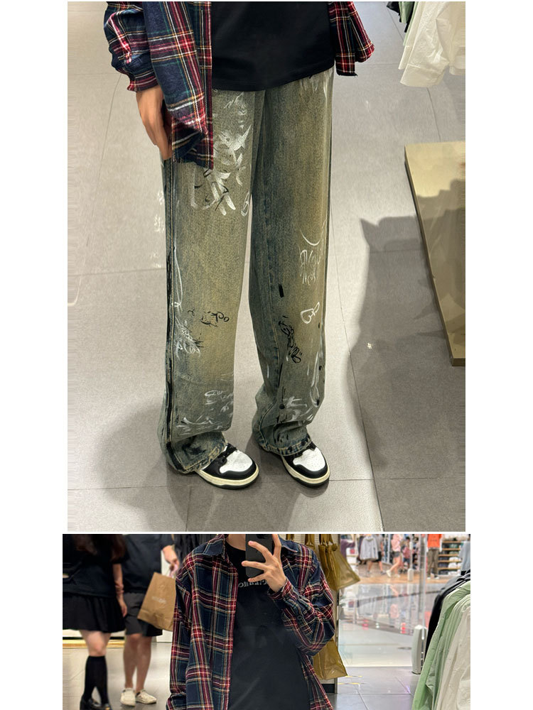 Jeans da uomo vintage graffiti gamba dritta vestibilità ampia_voghion.com