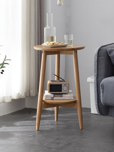 Sofa side table solid wood small round table household simple movable small coffee table living room side table balcony small tea table corner table