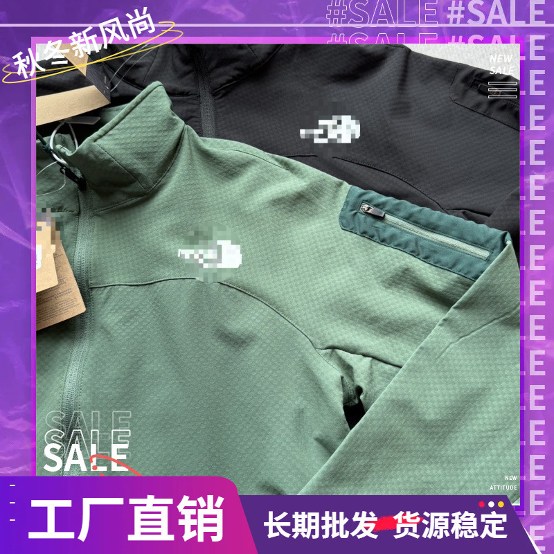 The North Face soft shell jacket, water-resistant, couple's style, autumn collection, black and green, quick-dry, stand-up collar, fleece, wholesale The North Face soft shell jacket, water-resistant, couple's style, autumn collection, black and green, quick-dry, stand-up collar, fleece, wholesale