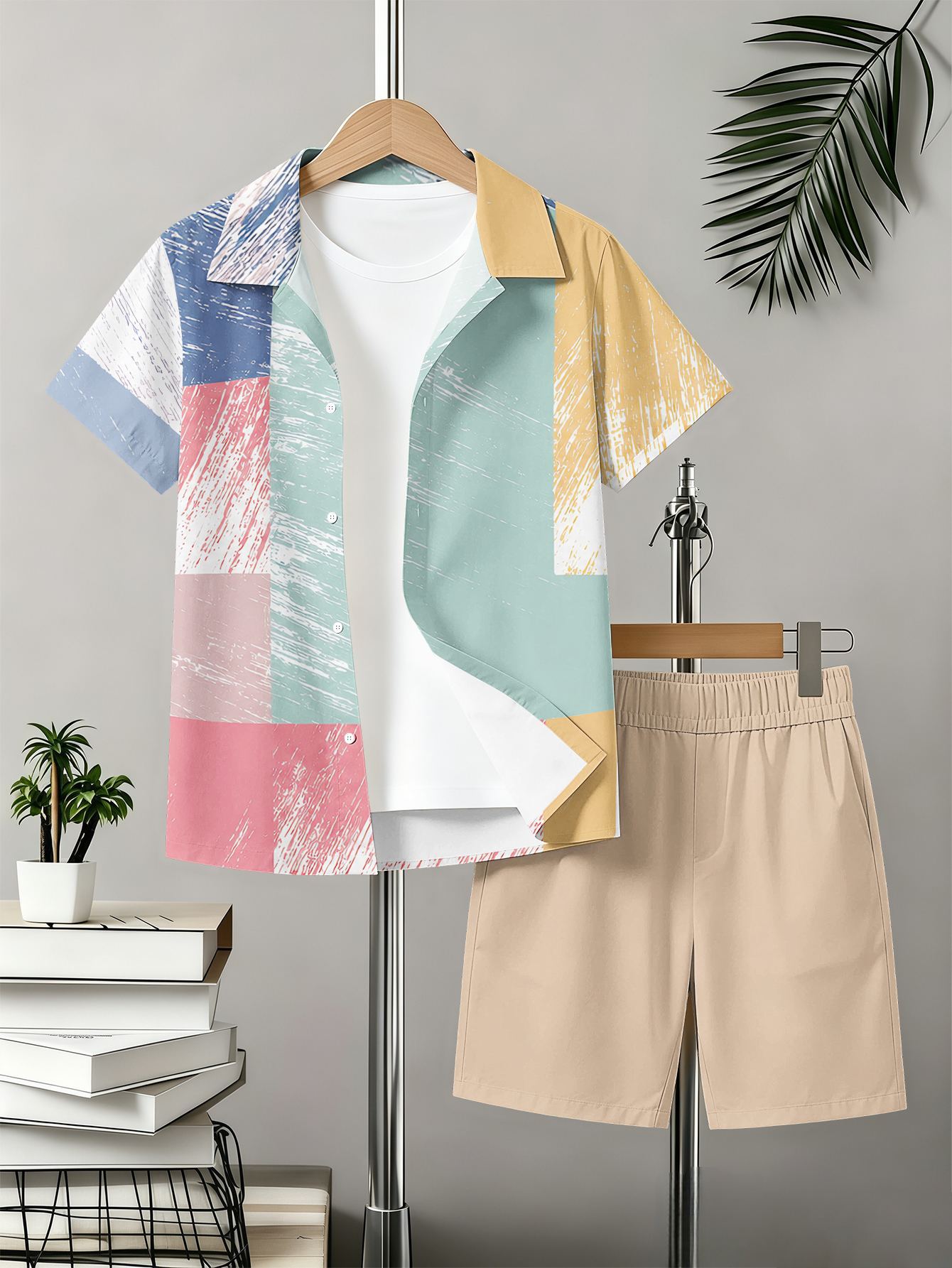 Boys Retro 3d Print Collared Shirt And Shorts Summer Set_voghion.com