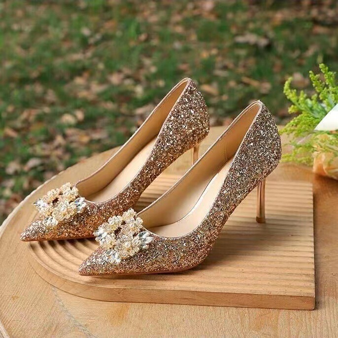 Wedding shoes Xiuhe wedding dress two wear 2022 new Crystal Bride High Heels women not tired feet thick heel pregnant women can wear