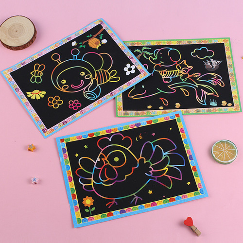 Creative and cute students colorful scratch-off paintings children's paintings scratch-off paper art supplies painting materials supplies wholesale