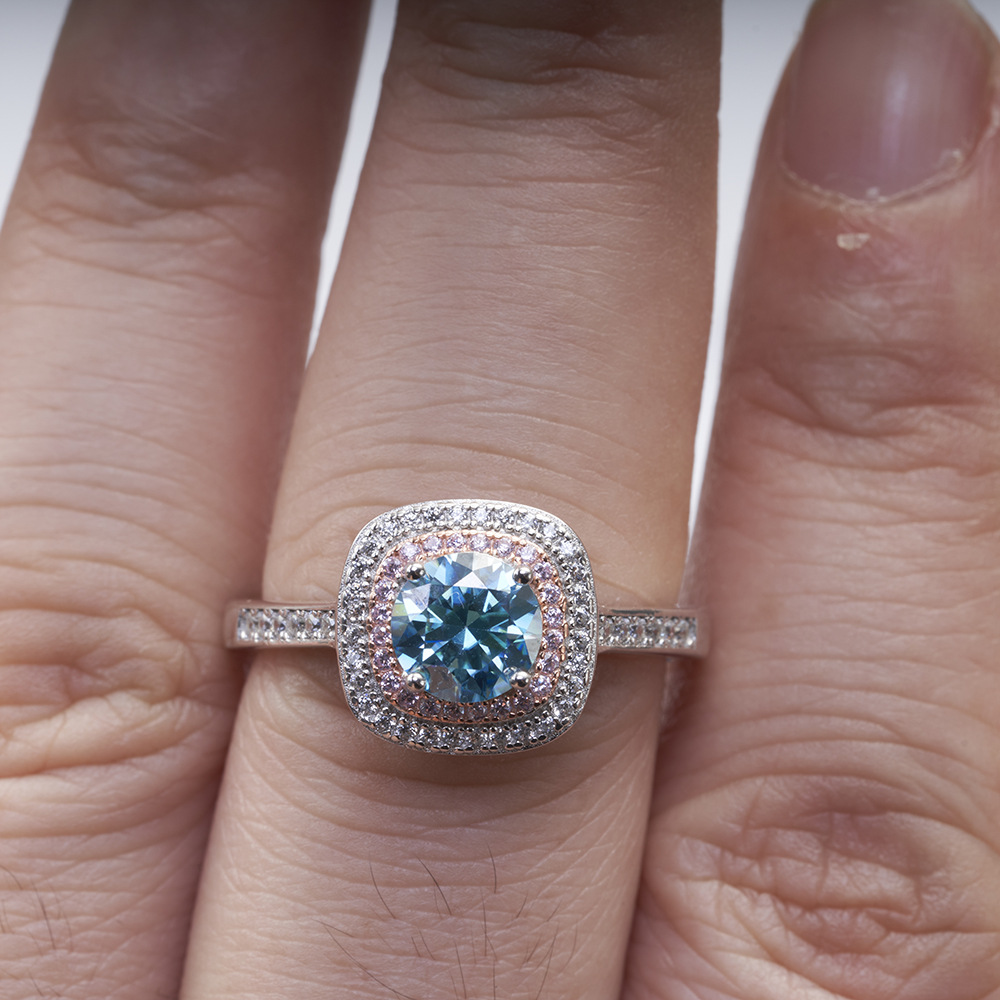 Bolsas de plata esterlina de importación galvanizadas anillo de piedra de color 1 quilates anillo azul marino joyería transfronteriza europea y americana