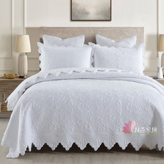 Cross-border e-commerce textile bedding set European solid color quilted quilt thickened cotton bed cover sheet set three-piece set