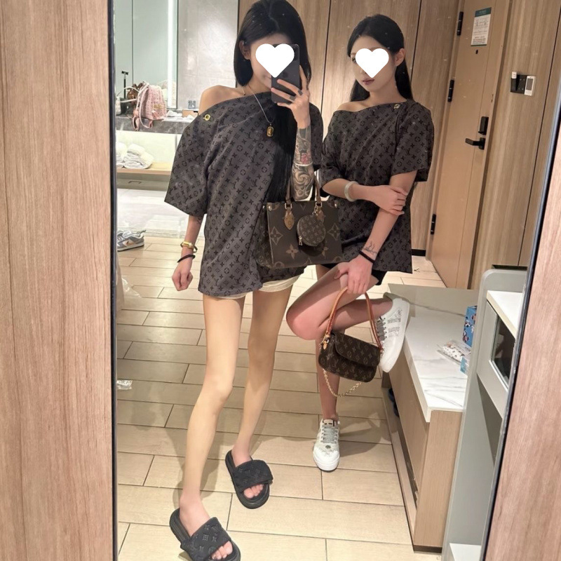 露肩一字领短袖T恤女夏季2025新款外穿宽松大码爆款高级显瘦上衣|undefined
