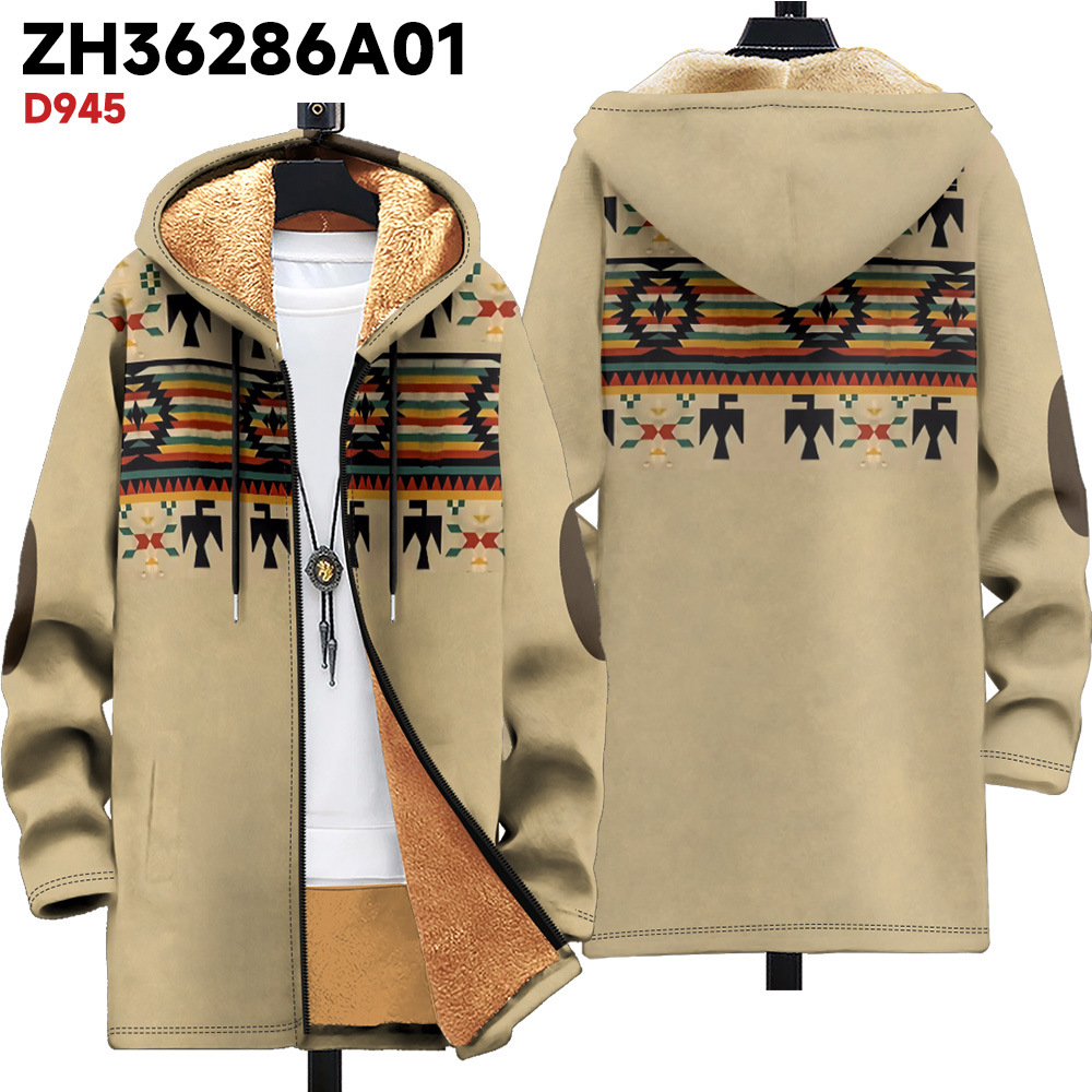 Men's autumn and winter multi pattern Christmas cotton jacket DIY with velvet 3D printing hooded cardigan zipper pocket_voghion.com