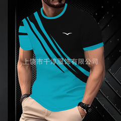 AliExpress TEMU 爆発メンズファッションラウンドネック Tシャツシンプルカジュアルメンズストライプパターン Tシャツ快適な卸売