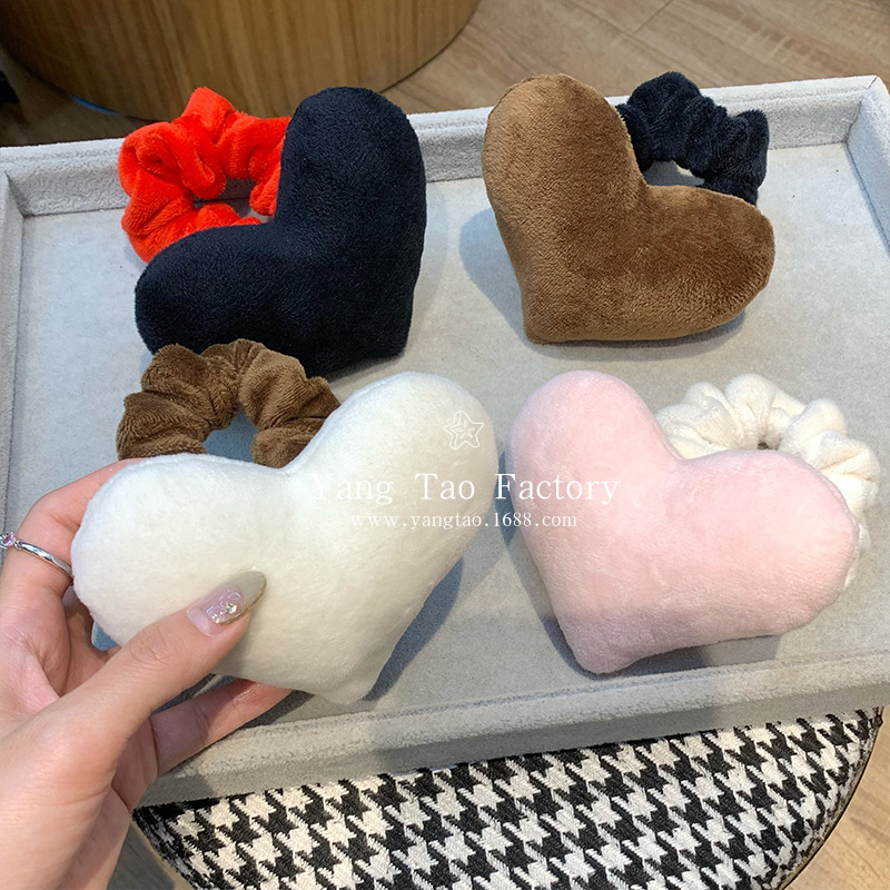 Dulce amor anillo de cabello gordo relleno tridimensional algodón corazón de niña lindo bola cabeza de caballo cola de cabello adornos de cabello duraderos