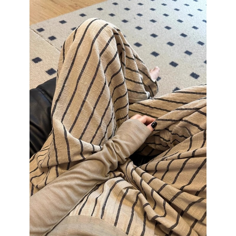 Korean Style High-End Stripesd Pajamas for Women 2025 New Summer Large Size Loose Wide-Leg Pants for Women Ins