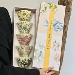 中古风繁花似锦陶瓷斗笠碗高级感餐具套装个人专用米饭碗伴手礼盒