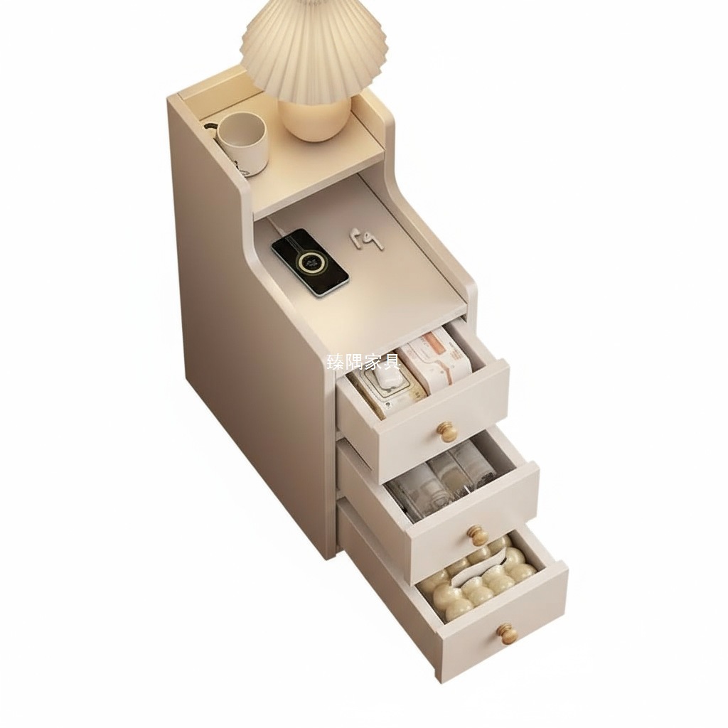 Tablero de cabecera pequeño gabinete de almacenamiento en un dormitorio junto a la cama muy estrecho pequeño gabinete de hendidura simple mini estante de almacenamiento