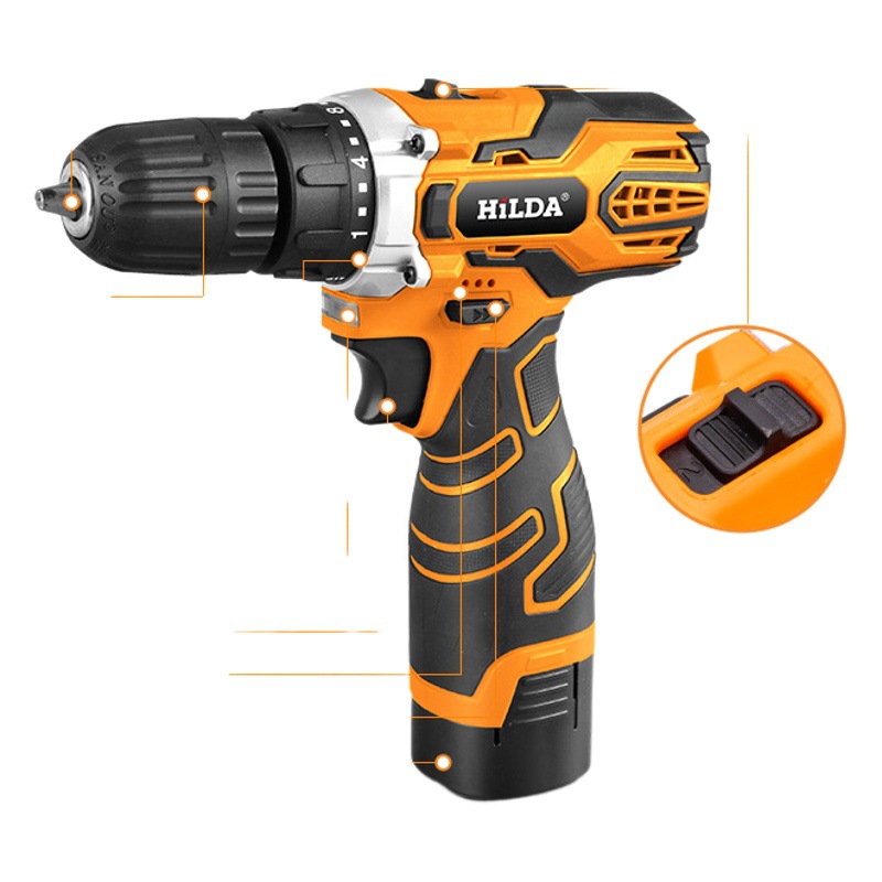 Hilda en stock recargable impacto taladro batería de litio mano taladro hogar al por mayor destornillador eléctrico Accesorios