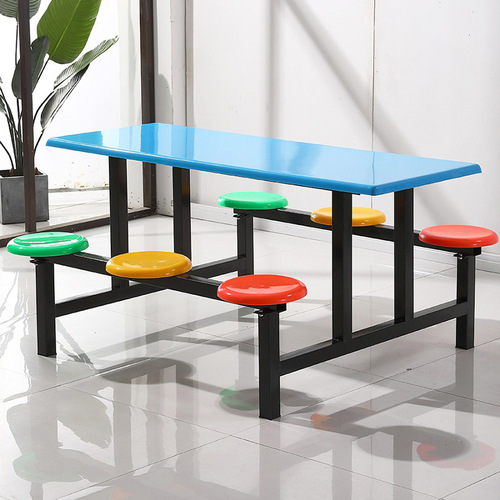 Stainless steel dining table construction site school canteen 4 people 6 people 8 people dining table and chairs factory canteen conjoined table and chair combination