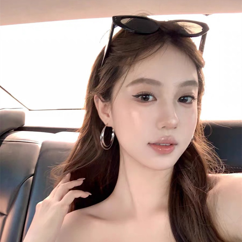 金属双层圈圈耳环女轻奢高级感气质大耳圈圆圈耳钉素圈耳饰耳扣|undefined