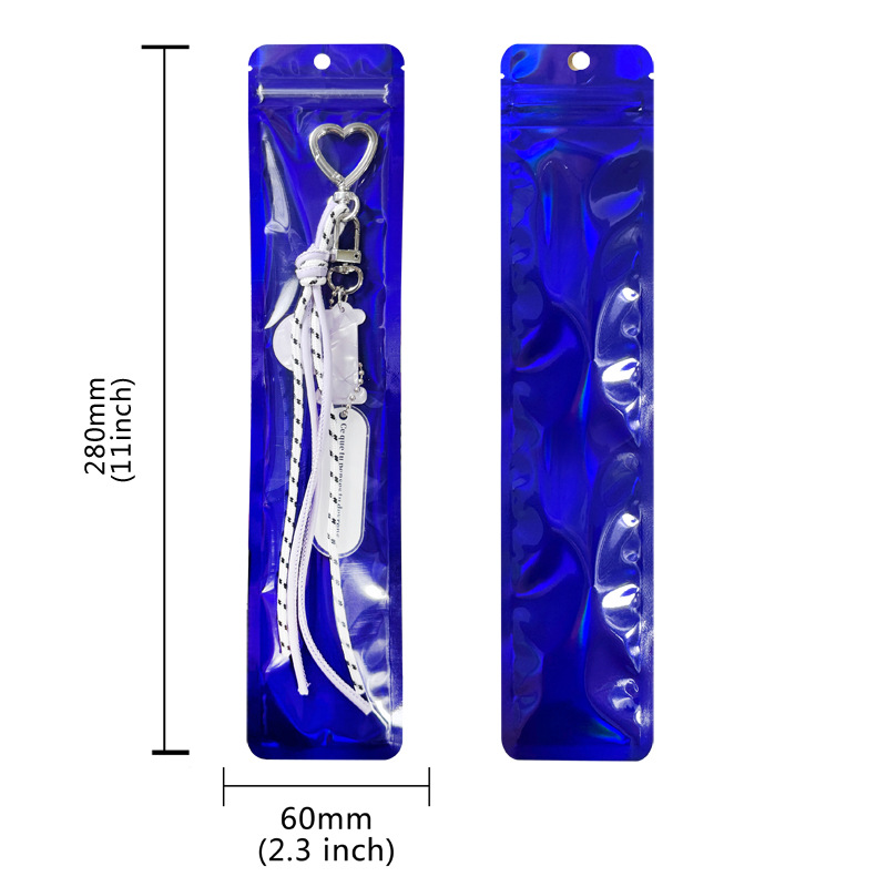 Bolso sellado de tira larga con orificio colgante, bolsa sellada hermética de yin y yang translúcida con láser grueso, cable de datos de joyería, bolsa de embalaje de cepillo de maquillaje