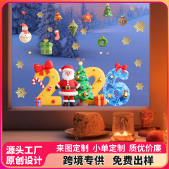 2026亚马逊新款圣诞节装饰品雪人雪花静电贴圣诞老人玻璃贴纸批发