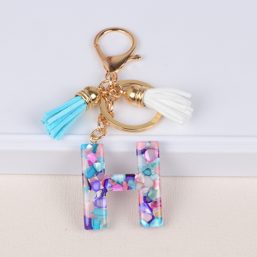 Keychain de iniciales de goteo de pegamento mezcla de piedra de letras de llaves lindas bolsos de damas llaves de automóviles colgantes joyas