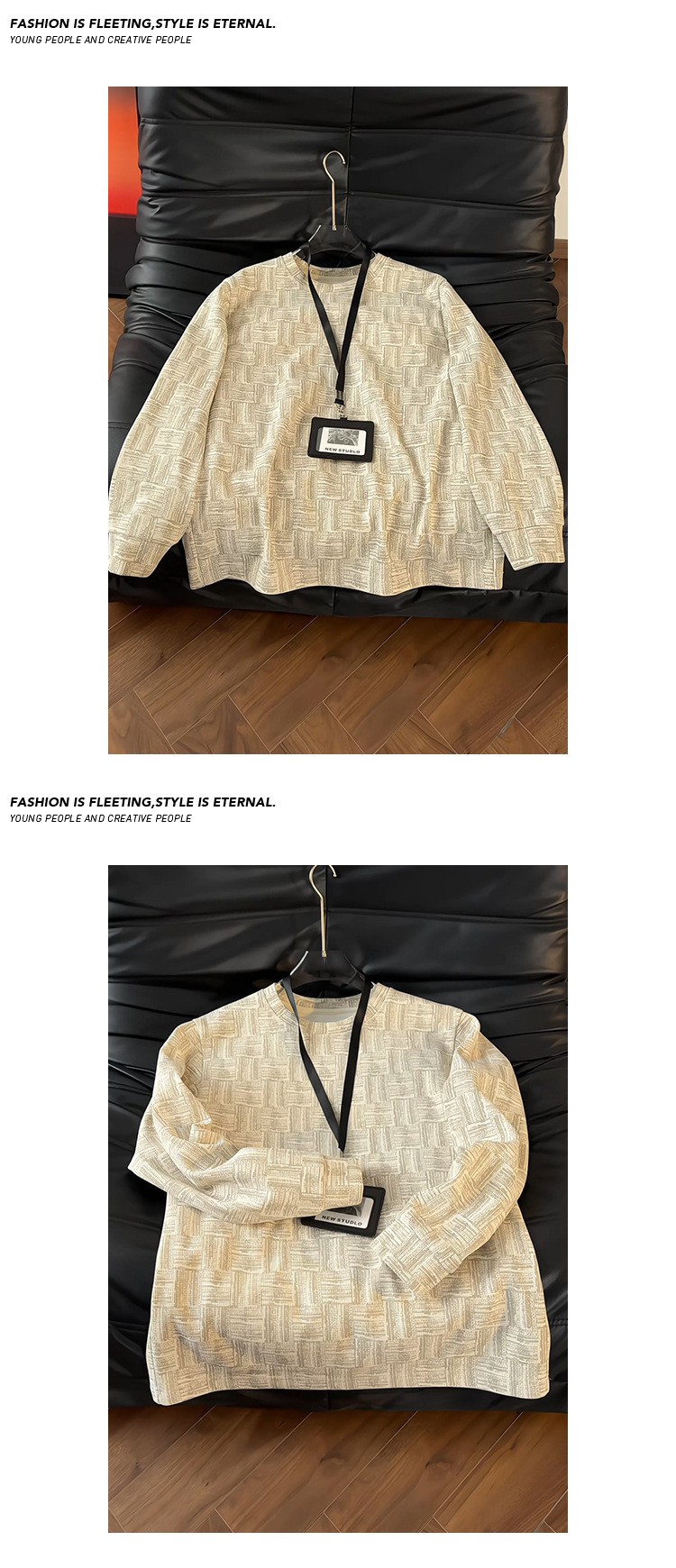 Strukturerad rutig herrtröja långärmad t-shirt_voghion.com