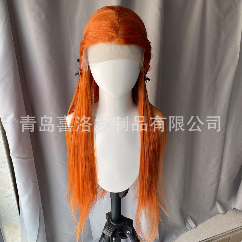 Foreign trade export orange hand hook wig natural transition hairline 13x 4 front lace wig sew orange