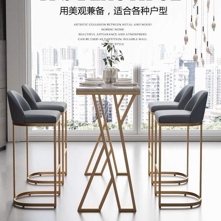 Nordic Style Marble Bar Counter Milk Tea Shop Light Luxury Golden Iron High Table Restaurant Long Bar Table and Chair Set Nordic Style Marble Bar Counter Milk Tea Shop Light Luxury Golden Iron High Table Restaurant Long Bar Table and Chair Set