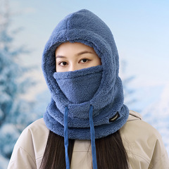 围脖口罩一体帽子女冬季加绒加厚套头帽护耳防风棉帽骑车保暖神器