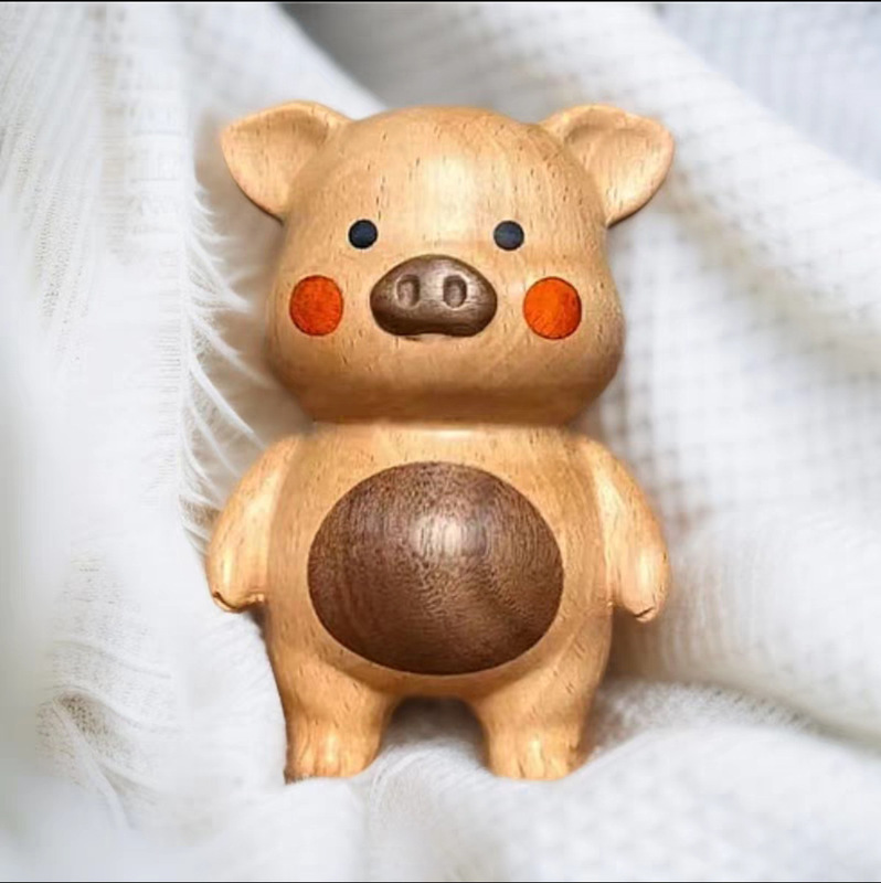 無垢材の豚柿、すべてがうまくいきます、デスクトップ装飾品、磁気柿つまようじ箱、かわいいクルミ装飾品|undefined