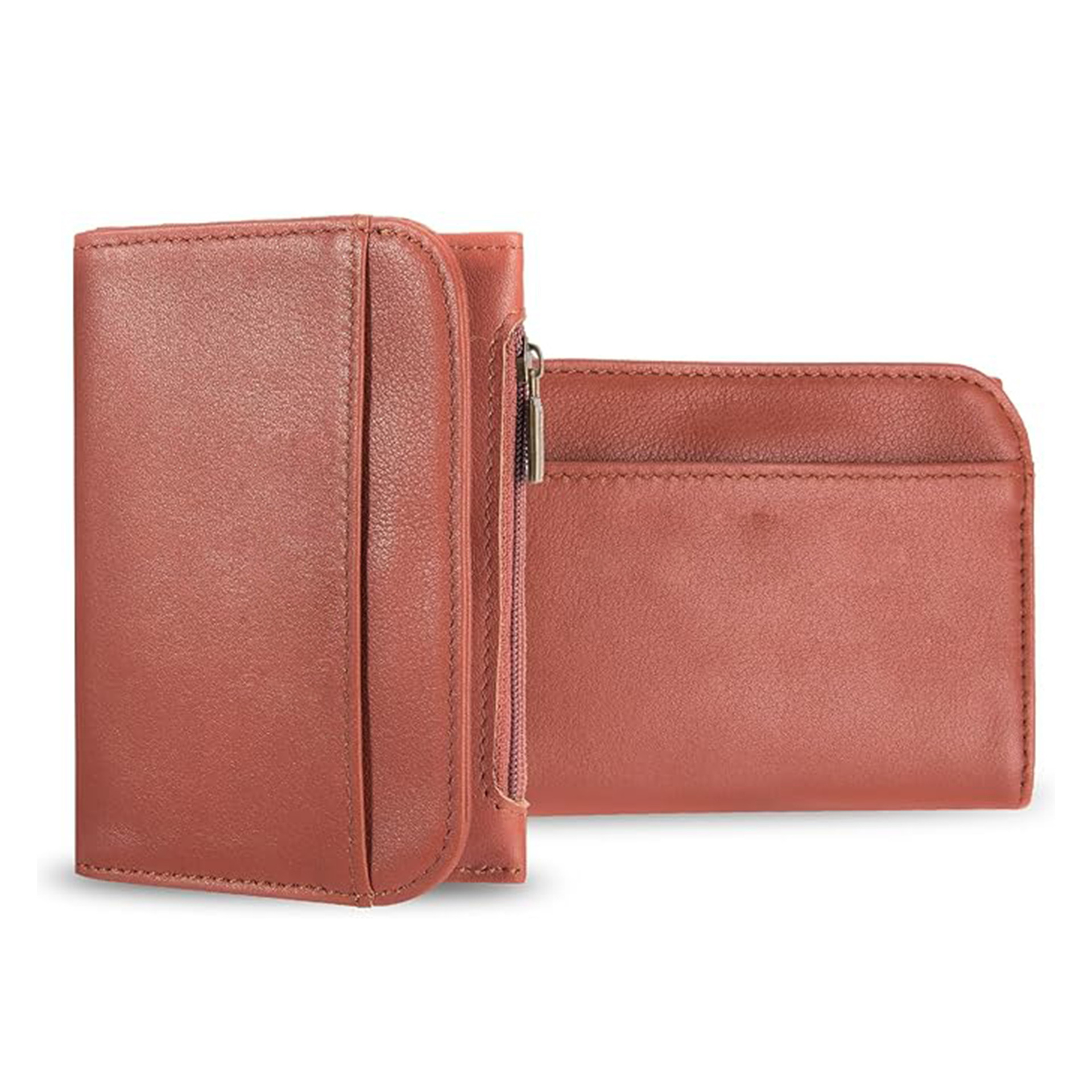 Cartera corta con cremallera de dos plegadas, cartera RFID antirrobo de cuero, cartera de cuero ultrafina para hombres y mujeres