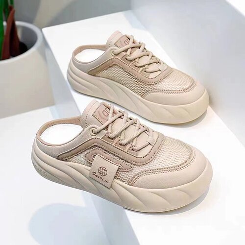 New style mesh half drag summer trendy hollow breathable thick sole increased casual slippers sandals board shoes