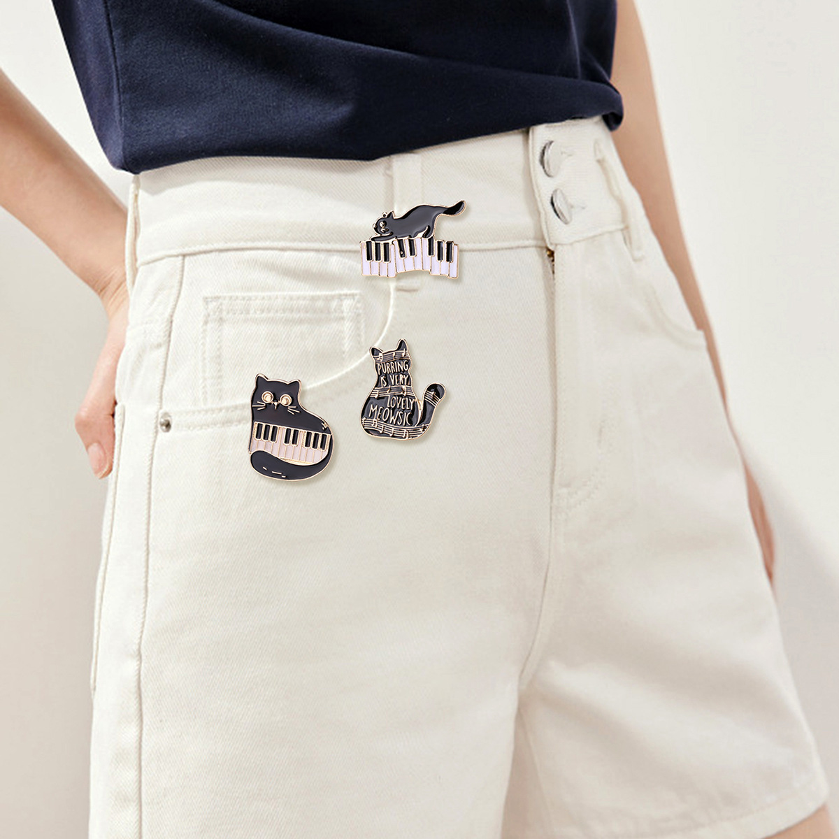 Enamel Design Cute Style Cute Pin Letter Cat Pano Keys Alloy Enamel Unisex Brooches