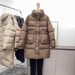 2025年韩版冬季时尚立领中长款羽绒服女加厚宽松休闲保暖直筒外套