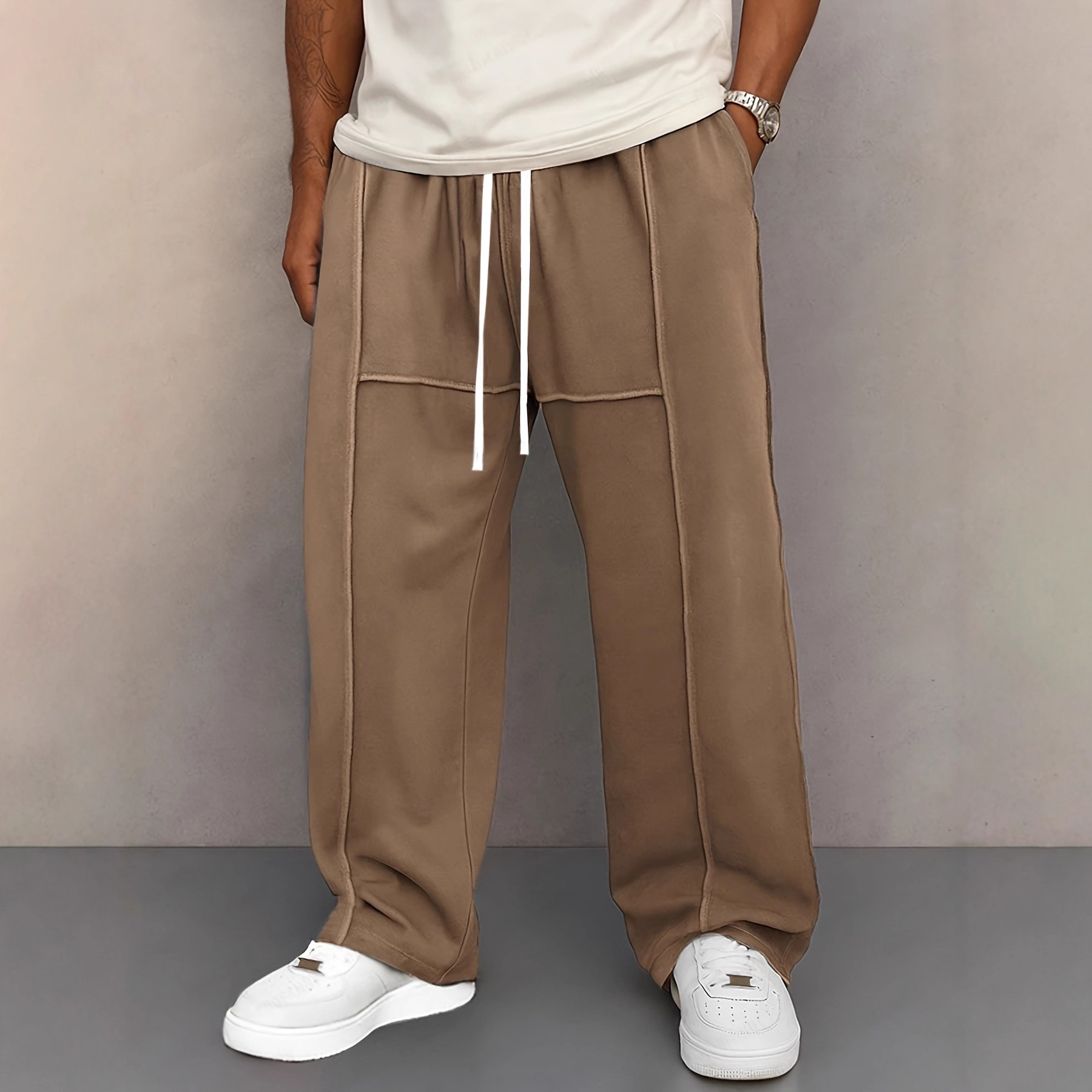 欧美春秋款男士休闲裤潮流百搭垂感直筒运动裤宽松舒适加厚男长裤