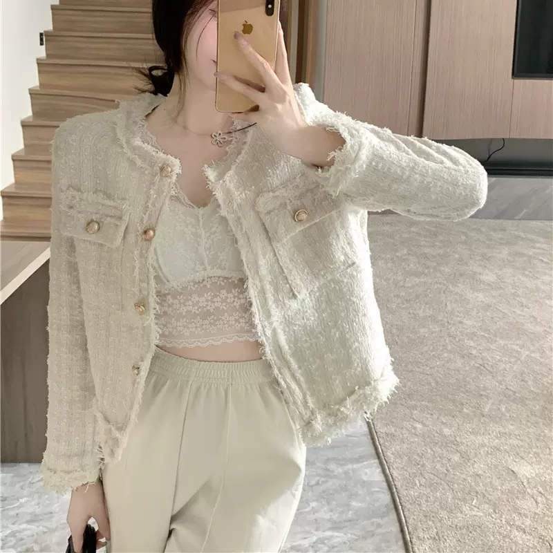 法式名媛粗花呢短款小香风外套女2025秋冬新款气质显瘦开衫上衣女