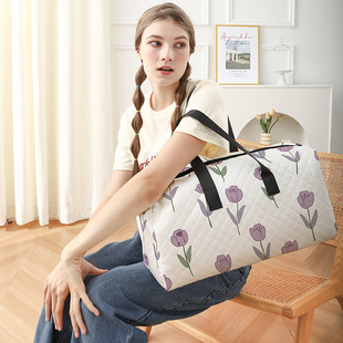 Casual Purple Tulip Picture Handbag Short-Distance Business Trip Check-In Large-Capacity Clothing Quilted Travel Bag