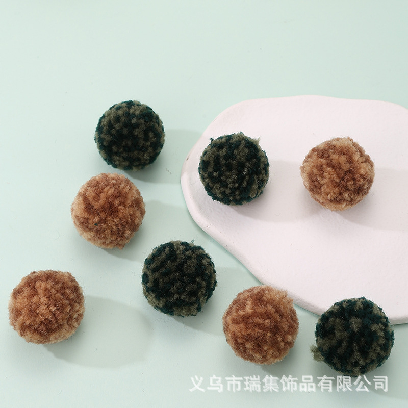 包邮现货3cm涤纶双色拼色毛线毛球手工DIY发饰头绳配饰毛绒球辅料